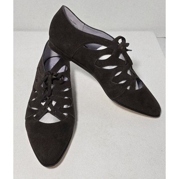 Johnston & Murphy Brown Suede Lace-Up Cut-Out Pointed Toe Flats Sz 9 NEW - Picture 1 of 10